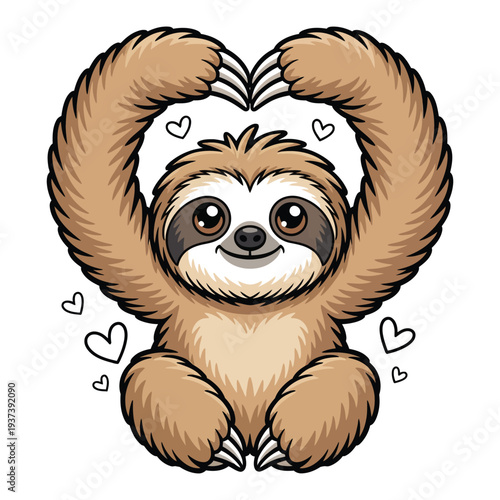 Cartoon Sloth Love Heart Illustration