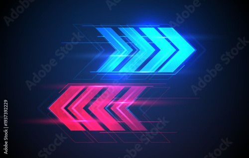 Two Colorful Neon Arrows Showing Opposite Directions