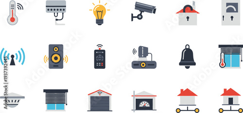 Collection of various home security and automation icons