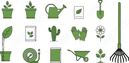 Gardening tools and plants icons collection