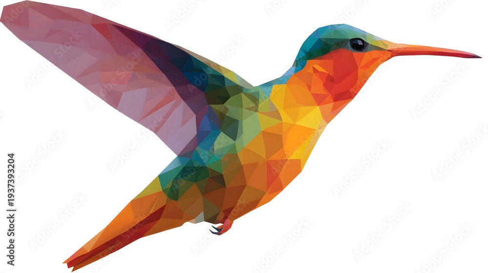 Obraz premium Colorful Geometric Hummingbird Illustration on White Background, Artistic Design.