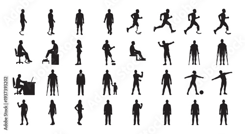 People With Prosthetic Legs and Crutches Exercising, Walking and Sitting for Inclusion