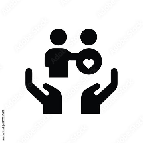 Icon of people with heart symbol and hands underneath for protection or care  representing support and love