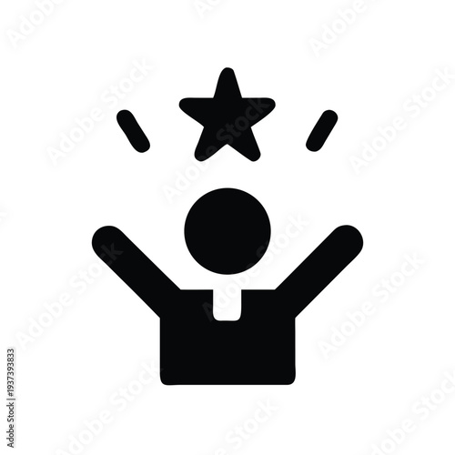 Person with arms raised and a star above  celebrating achievement and success with joy and excitement