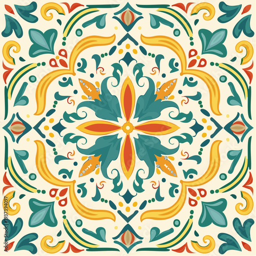 Azulejos ceramic tile design. Talavera tracery motif. Unique creative endless fill swatch.