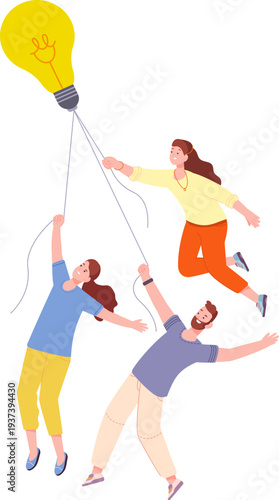 Teammates develop idea together. Teamwork cartoon concept