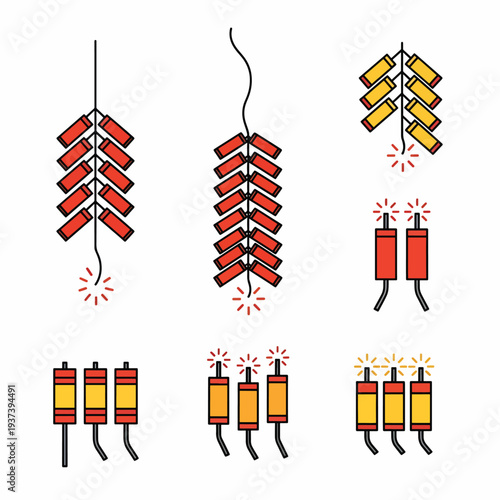 Colorful Cartoon Fireworks Explosions and Sparks.