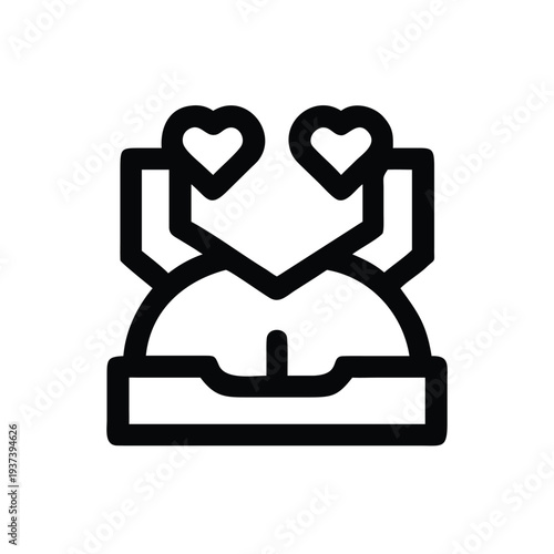 Black line icon of two hands holding heart shaped gifts in a gift box with lid  simple minimalist design element for love charity or valentines day theme