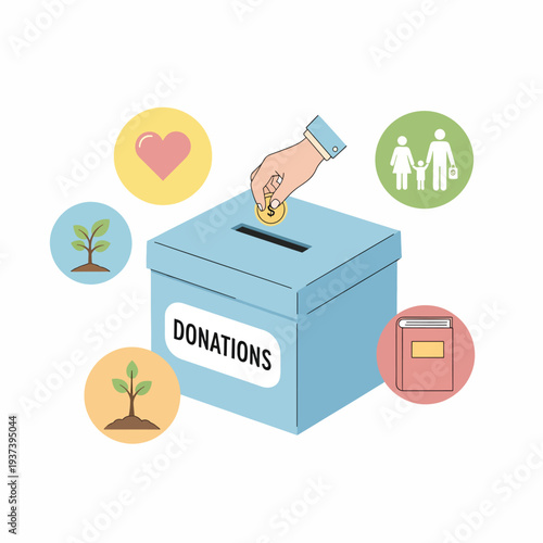 Hand Donating Coin to Charity Box.