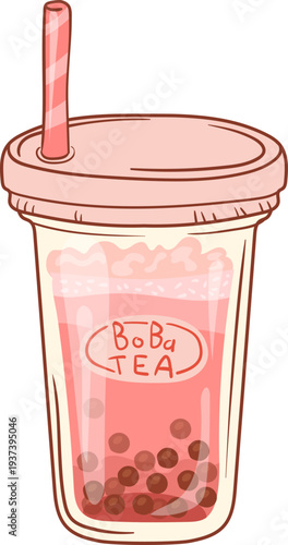 Boba tea cup icon. Asian kawaii drink