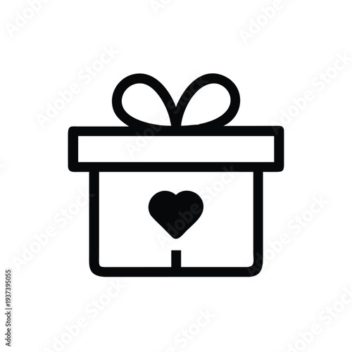 Gift box with heart on lid  icon  symbol  present  love  Valentines Day  heartwarming  romantic gesture  wrapped box  ribbon  bow  thoughtful  token  affection  symbol  graphic  illustration