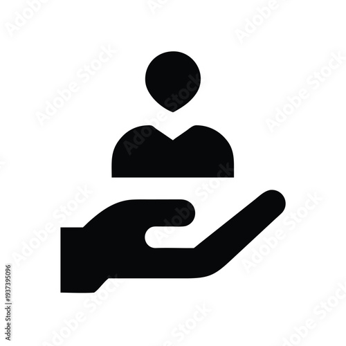 Hand holding a person icon symbolizing protection care and support