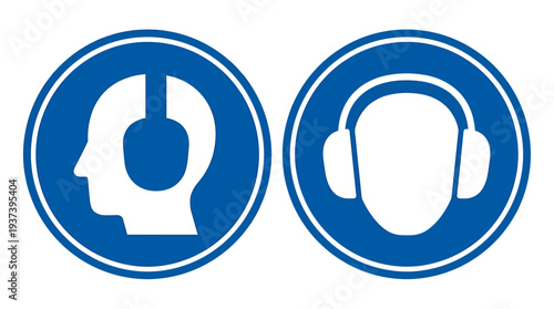 Two Blue Headset Icons Representing Customer Support and Communication. Vector Illustrations. EPS Editable
