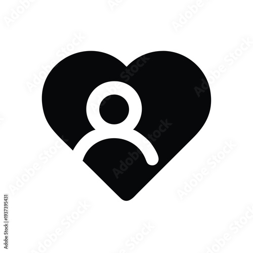 A person icon inside a heart symbol on a simple background illustration viewed directly
