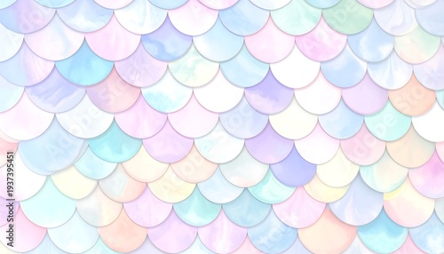 Pastel fish scales create a dreamy, soft, iridescent textured background with overlapping shapes