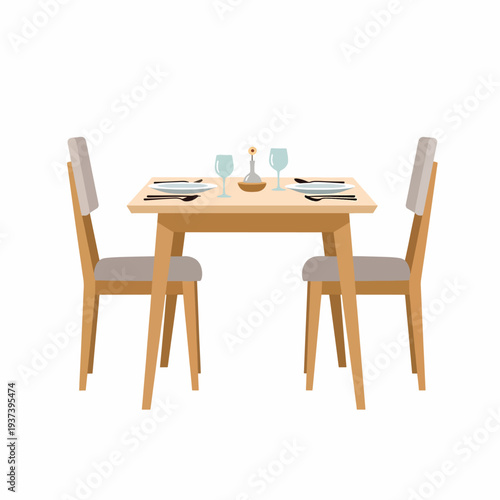 Dining Table Set with Chairs and Tableware.