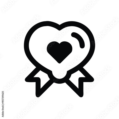 Heart shaped badge icon with ribbon isolated on transparent background  symbol of love and appreciation
