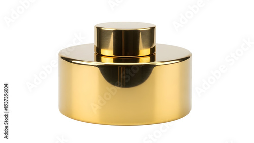 Elegant gold-colored metal cylindrical cap with a central raised knob and polished finish