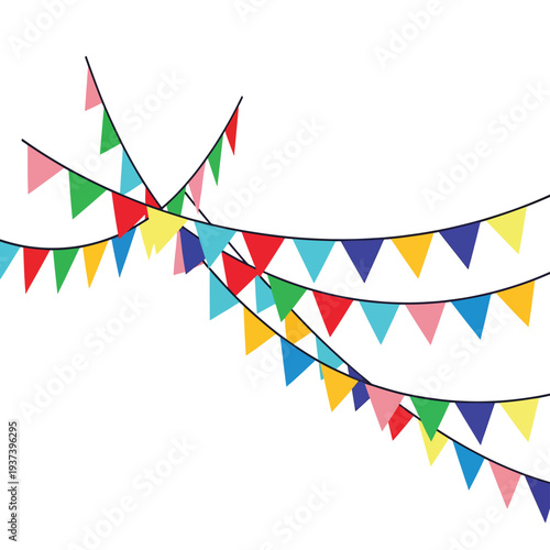 Colorful Triangular Bunting Flags on Strings.