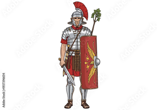 Roman Soldier Standing with Shield and Spear.