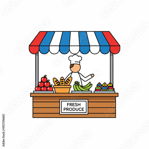 Chef Selling Fresh Fruits at Market Stall.