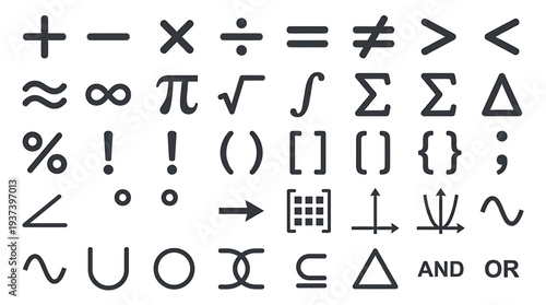 Collection of Mathematical and Abstract Symbols Set. Vector Illustrations. EPS Editable