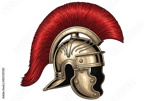 Ancient Greek Spartan Helmet with Red Plume.