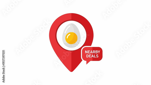 Red Map Pin with Fried Egg Inside.