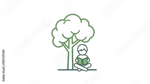 Person sitting cross-legged under tree.