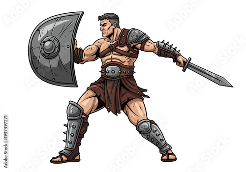 Muscular Warrior with Sword and Shield.