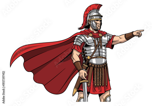 Roman Soldier in Armor Pointing Forward.