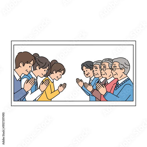 Group of People Praying Together in Illustration.