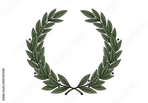 Laurel Wreath Symbol Green Leaves Illustration.