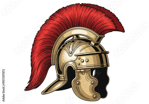 Ancient Greek Bronze Helmet with Red Plume.