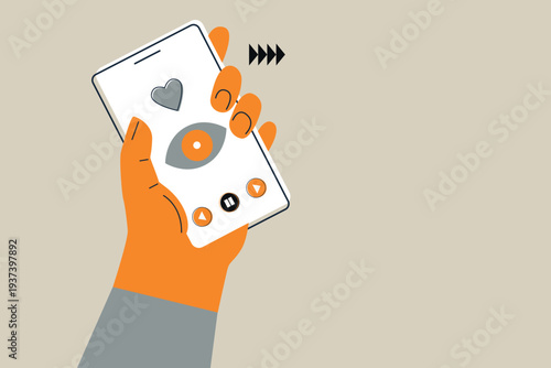 Art & Illustration Person Using Smartphone with Social Media Notifications