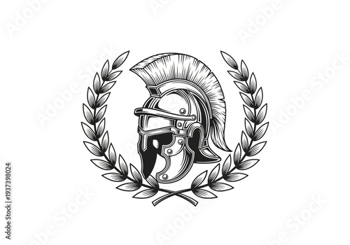 Ancient Greek Spartan Helmet with Laurel Wreath.