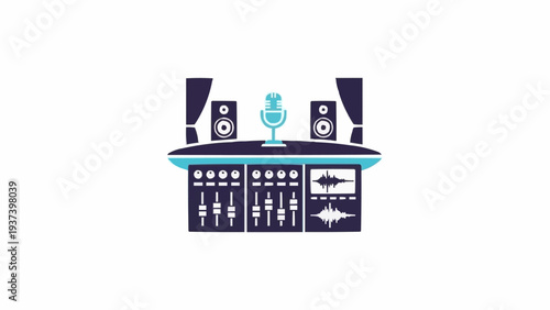 Sound mixer with microphone and speakers.