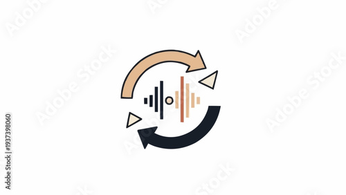 Sound wave rotation audio cycle icon.