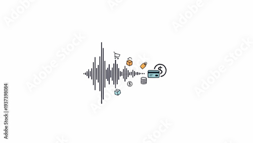 Sound wave with headphones and icons.
