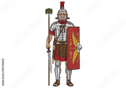 Roman Soldier Standing with Shield and Spear.