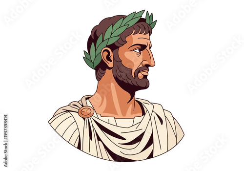 Illustration of a man with laurel wreath.
