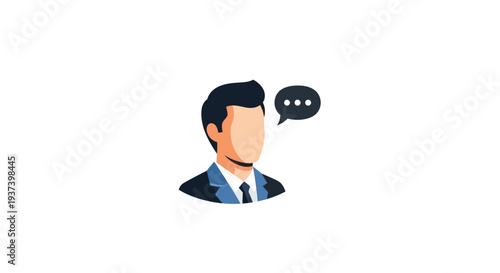 Businessman with speech bubble talking.