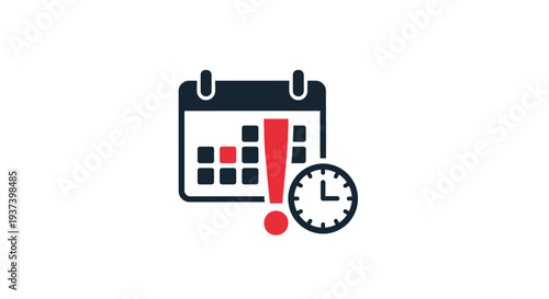 Calendar Icon with Exclamation Mark and Clock.