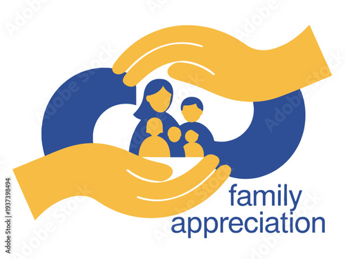 Family Appreciation Concept with Protective Hands and Silhouette Figures