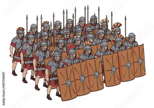 Roman Soldiers in Armor with Shields.
