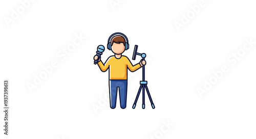 Cartoon man holding video camera.