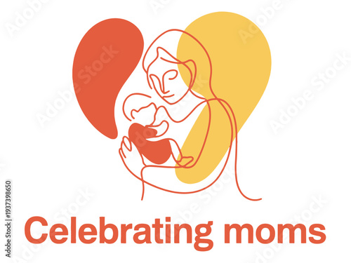 Celebrating Moms with Love and Care, Mother Holding Baby in Heartfelt Embrace Illustration