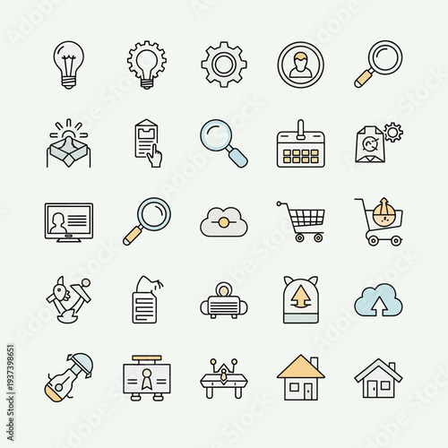 Collection of Simple Line Icons Representing Technology.