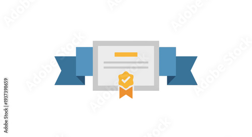 Certificate with Ribbon and Medal Icon.