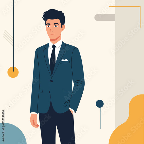 Illustration of a Man in Suit Standing.